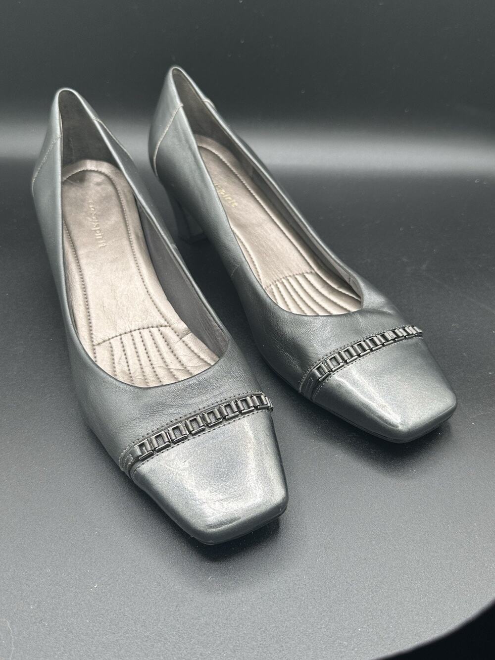 Easy Spirit Women’s Size 11 Gray Pewter Square Toe Block Heel Pumps Shoes
